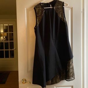 Black and gold asymmetrical Rachael Rachael Roy sleeves dress